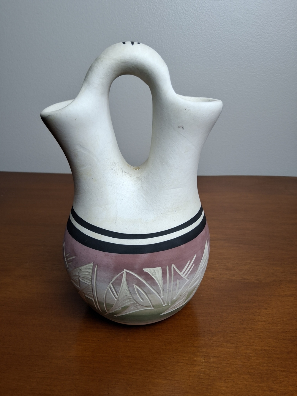 Artisan Double-Spout Ceramic Vase in White and Dusty Pink
